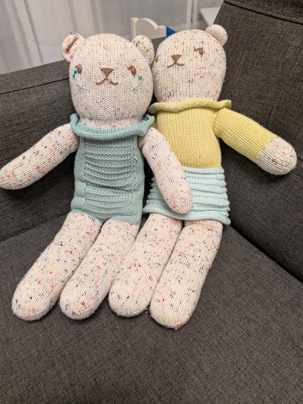 Blabla High End Dolls Speckled Knit Bear Pair Plush Toys in Mint and Pale Yellow